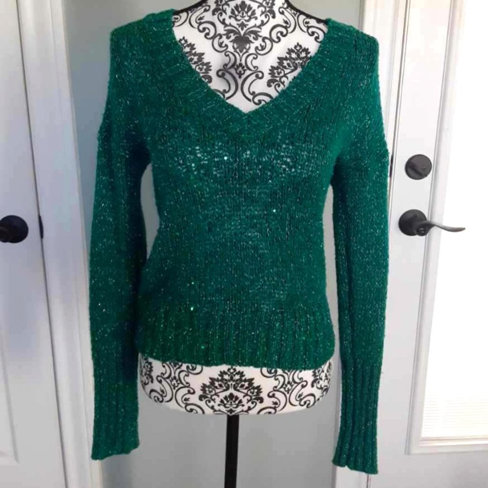 Mudd Teal green metallic high/low slouch sweater